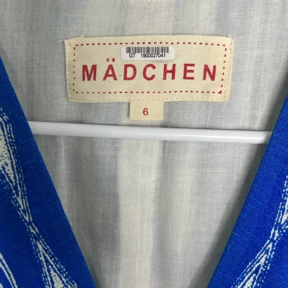 Anthropologie MADCHEN Skywriter Ikat Print Silk Linen Blend Maxi Dress Size 6 - Picture 5 of 15